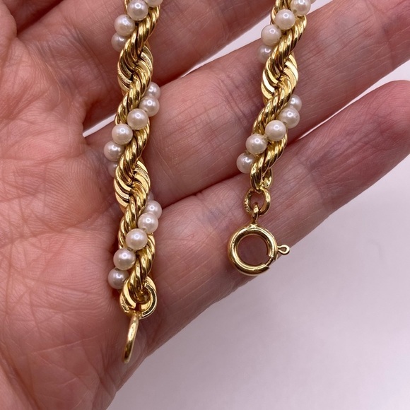 Estate 14k Yellow Gold Rope Pearl Bracelet 18.4 Grams 7 Inches - Picture 5 of 7